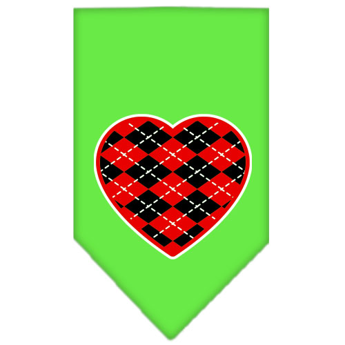 Argyle Heart Red Screen Print Bandana Lime Green Small